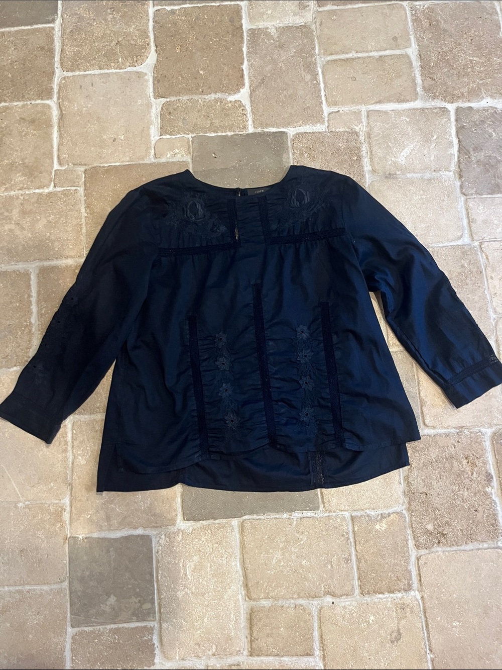 J. Crew Navy Embroidered Long-Sleeve Blouse